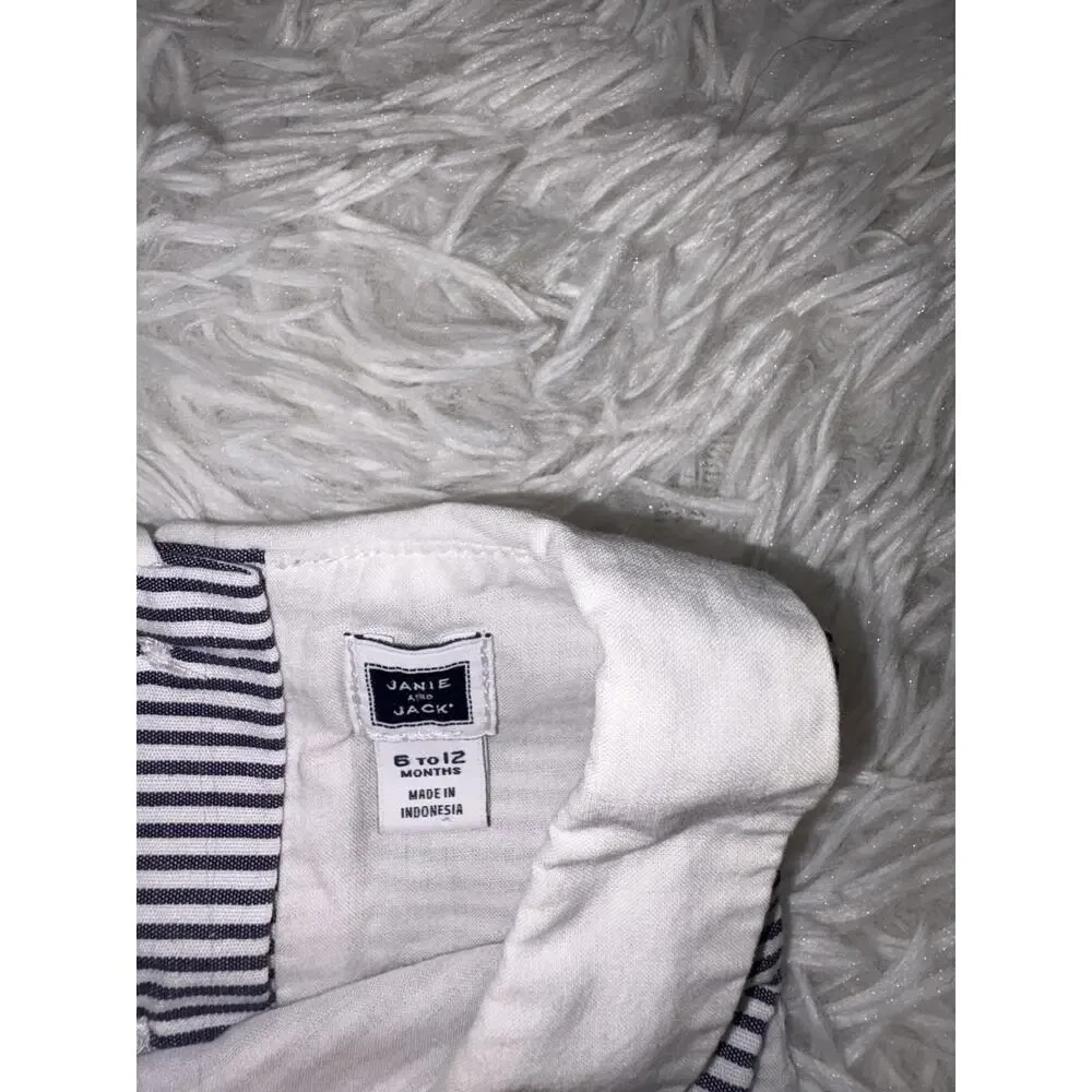 Janie & Jack 6/12 Mo. Classic Sailboat Design Blue Striped Collar Dress. Cute